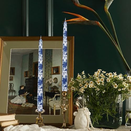 NJAO HOO Candlesticks 10 in Straight Taper Candles Hand Printed Blue and White Candlesticks Unscented Tall Tapered Candle Sticks for Home Garden Decor - Image 5