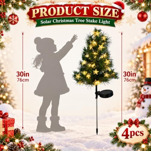 Huaerle 4-Pack Solar Christmas Tree Garden Stake Lights Outdoor Christmas Decorations - Image 2