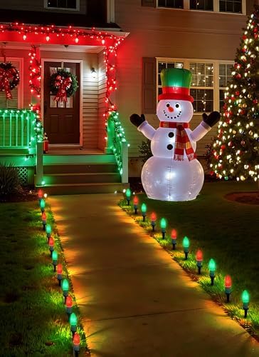 Brightown C9 Christmas Lights Outdoor, 25.7 Ft Strawberry C9 Pathway Lights with 20 LED Bulbs and Stakes, Christmas Decorations Outside Walkway Sidewalk Holiday, Red and Green - Image 6