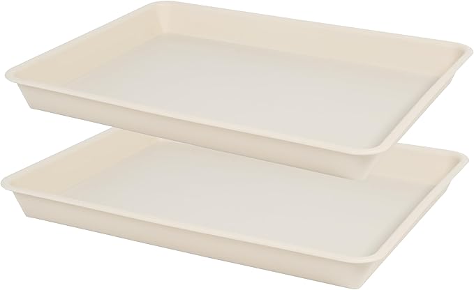 VUWEZ Rectangle Plant Tray, Plant Drip Tray, Plant Pot Saucers, Plant Germination Trays, Plant Saucers, 14.5'' x 11'' x 1.5'' (2 pack), Beige
