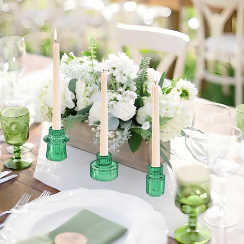 Glass Candlestick Holders, Taper Candle Holders, Set of 3, Green - Image 5