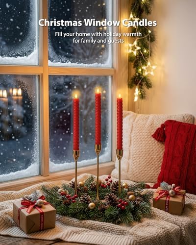 Red Spiral Flameless Taper Candles with Remote Control and Timer, 9.6 Inch Real Wax Battery Operated LED Candlesticks with Built-in Button, Fake Candle Sticks for Christmas Home Decor - Image 2