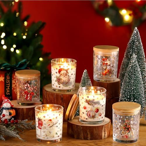 Ziliny 12 Pack Christmas Glass Candle Jar with Lid, 7 oz Retro Empty Jar - Image 5