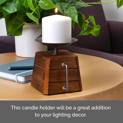 Elements 5.31x4.33x5.31 Inch Wood and Metal Handled Pillar Holder - Image 4