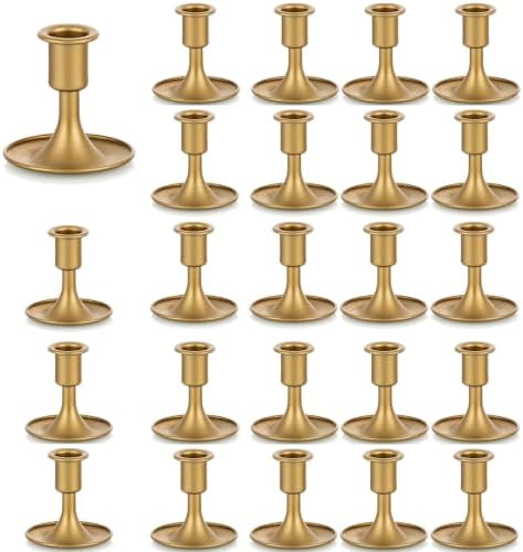 Candlestick Holders Taper Candle Holders, Romadedi Gold Candle Stick Candle Holder for Table Centerpiece, Wedding Reception, Festive Christmas Mantel Decoration or Home Decor, Set of 24 by ROMADEDI