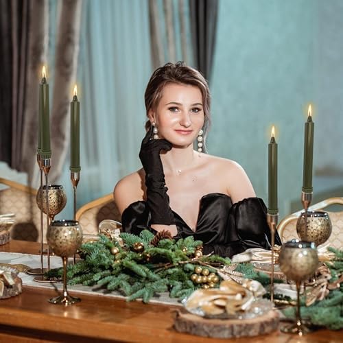 NJAO HOO Olive Green Taper Candle 8 Inch Christmas Candlesticks Unscented Dripless Handmade Candles for Home Decor Dinner New Year Party, 4 Pack - Image 5