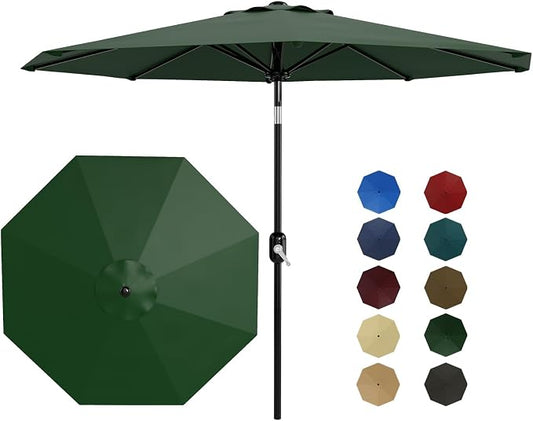 7.5-FT Outdoor Patio Umbrella with Push Button Tilt & Crank - Heavy-Duty Market Umbrella for Table, Garden, Pool, Deck, Backyard - 6 Sturdy Ribs,UV Protection & Waterproof Fabric,Dark Green