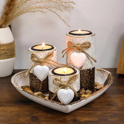 Wooden Tealight Candle Holders with Heart Tray, Rustic Farmhouse Candle Holders for Table Centerpiece Classic and Elegant Tea Light Holder Set for Valentines Day Wedding Anniversary Holiday Home Decor by Unknown