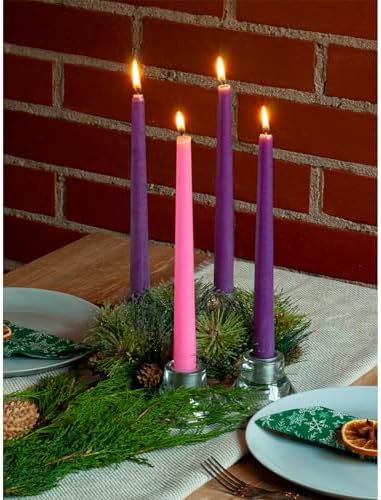 CANDWAX 10 Inch Advent Taper Candles Set of 12 - Long Burning Dripless Unscented Tapers - Perfect for Advent Wreaths, Christmas Décor - 9 Purple Tapers, 3 Pink Tapered Candles - Image 6