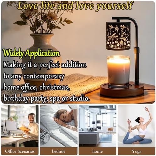 Candle Warmer Lamp,Candle Warmer,Candle lamp,Gifts for mom,Valentines Day Gifts,Candle Holders for Home Decor,Wooden Base，with 2 Bulbs(Black Butterfly Dragonfly)… - Image 7