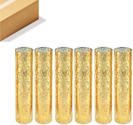 WGVI Hurricane Candle Holder Sleeve, W: 3", Ht: 14", Gold Speckled Glass Cylinder Open Both Ends, Chimney Tube Shade, 6 Pieces by WGVInternational-OpusGlassware