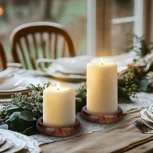 Candle Holder for Pillar Candle Set of 2, Farmhouse Wood Candle Plate, Rustic Wooden Candle Stand, Candles Tray Decorative for Living Room, Table Centerpiece, Brown - Image 6