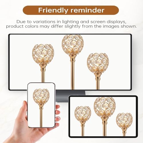 Candle Holder Candlestick Holders- 3Set Gold Crystal Pillar Candle Holders,Metal Candlestick Stands for Wedding Centerpieces,Table Decor for Church,Valentine's Day Housewarming Gift,9Pcs - Image 5