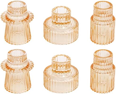 Vixdonos Glass Candlestick Holders Tealight Candle Holders for Table Centerpieces, Wedding Decor and Dinner Party (6 Pcs, Yellow) by Vixdonos