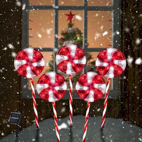 Outdoor Christmas Decorations, Lollipop Pathway Lights, 5 Pack by ILLUMINEW