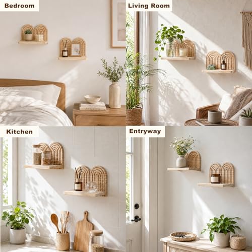 Artilady Boho Shelf Wall Decor, Wood Hanging Shelves for Storage Display - Image 3