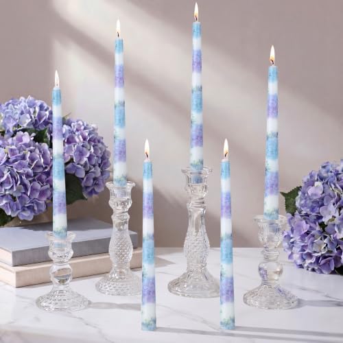 Conelist 6pcs Blue Floral Taper Candles 9.8" Hydrangea Flower Candlesticks by Conelist