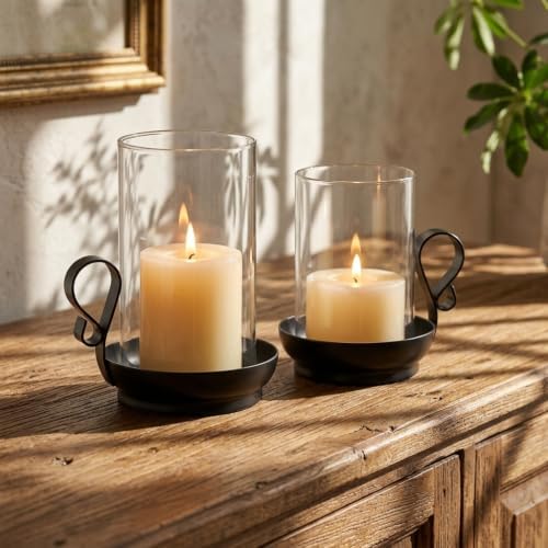 Black Hurricane Candle Holders: Pillar Candle Holder Set of 2 by CreatedforWeddingsandHome