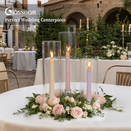 Glasseam Hurricane Candlestick Holders: 12 Pcs Glass Taper with Cylinder - Image 2