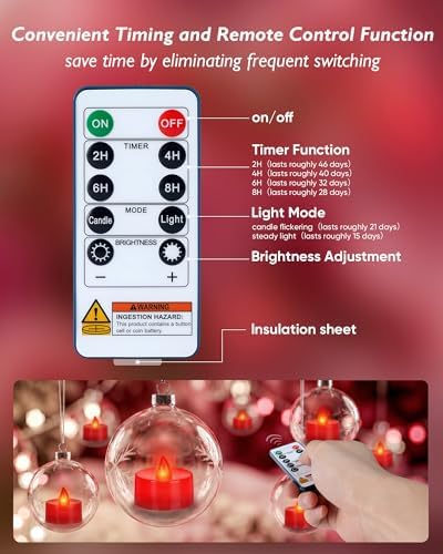 Homemory 12-Pack Red Remote Flameless Battery Tea Light Candles, 400+ Hrs - Image 2