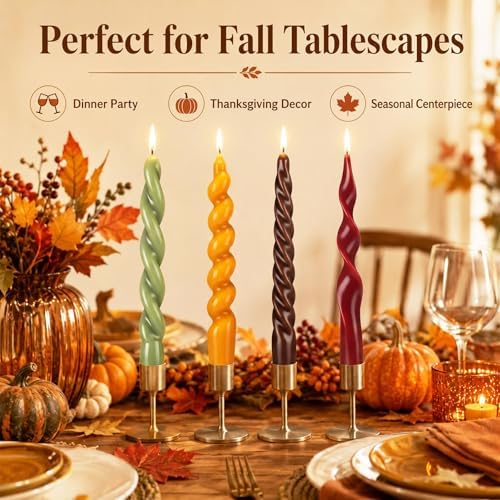 Nuanchu 4 Pcs Twisted Taper Candles,7.87 Inch,Pure,Fall Thanksgiving - Image 3