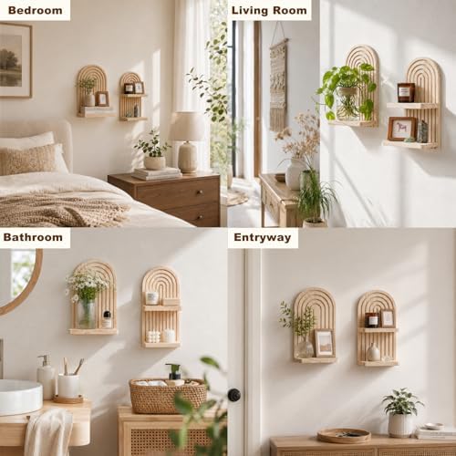 Artilady Boho Shelf Wall Decor, Wood Hanging Shelves for Storage Display - Image 6