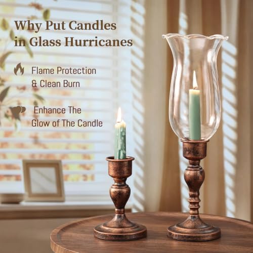 Volens Set of 2 Hurricane Glass Candle Holders with Iron Base & Glass Dome - Image 4
