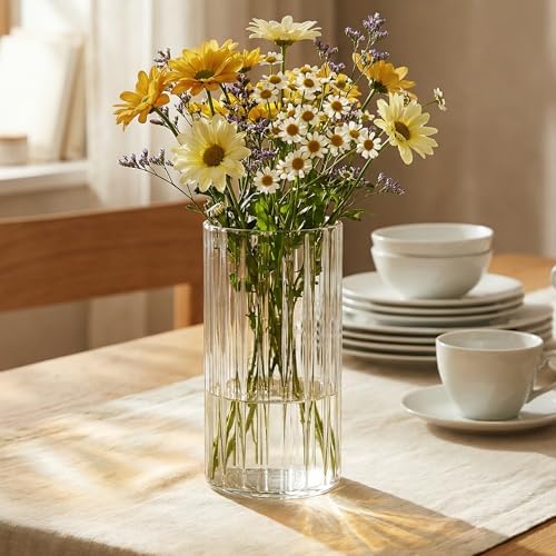 12pcs Stripe Glass Cylinder Vases for Centerpieces, 6 Inch Tall Flower Vase for Wedding Decorations, Hurricane Vases Floating Candle Holder for Table Centerpiece Wedding Home Décor - Image 5