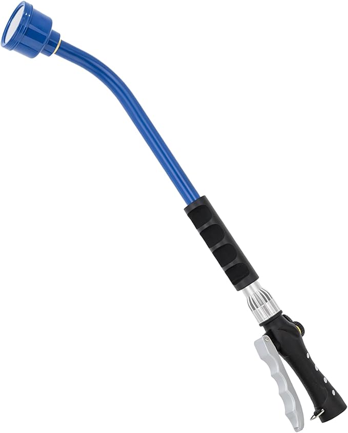RESTMO Heavy Duty Full Metal 24 Inches Watering Wand, Gentle Soft Full Shower Sprayer Wand with Lockable Front Trigger, Hose Wand for Hanging Baskets, Shrubs, Plants, Flowers, Garden and Lawn, Blue