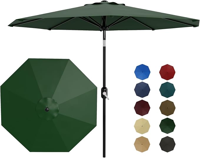 Garvee 9FT Patio Umbrella - Outdoor Table Umbrella with Smooth Crank Lift, Push Button Tilt and 8 Sturdy Ribs - Market Umbrella UV Protection Waterproof for Pool, Deck, Yard, Garden