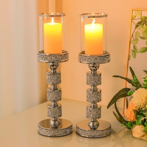Hurricane Candle Holder, 15.9" Tall Metal Candle Stand, Glass Pillar Holder - Image 3