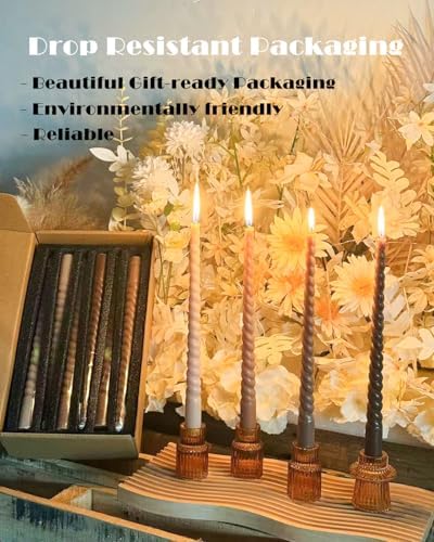 Brown Tall Taper Candles 12 inch Unscented Smokeless Long Spiral Tapered Candle for Candlesticks Sticks Wedding Advent Home Decor Dinner Christmas，Set of 12,Spiral - Image 4
