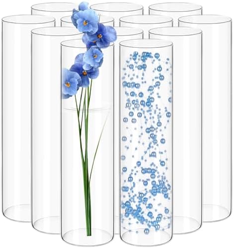12Pack Glass Cylinder Vases for Centerpieces - 12 Inch Tall Flower Vase for Wedding Decorations, Floating Candle Holder Vase Bulk,Glass Hurricane Candle Holders for Table Shelf, Party, Home Decor by Yemosa