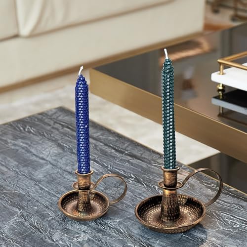Gold Brass Vintage Candlestick Holders, with Handle, Taper Candle Holder for Candlesticks, for Fireplace Party, Dining, Home, Wedding Decor,Fits 3/4 inch Thick Candle&Led Candles（Set of 2pcs） - Image 4