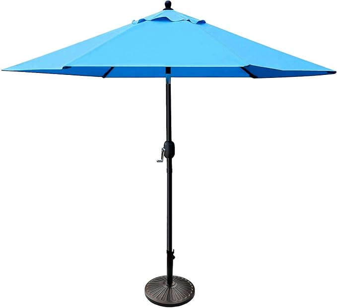 Sunnyglade 7.5' Patio Umbrella 6 Ribs (Blue) | 18" 30.2-lbs Heavy Duty Round Antiqued Umbrella Base, Bronze
