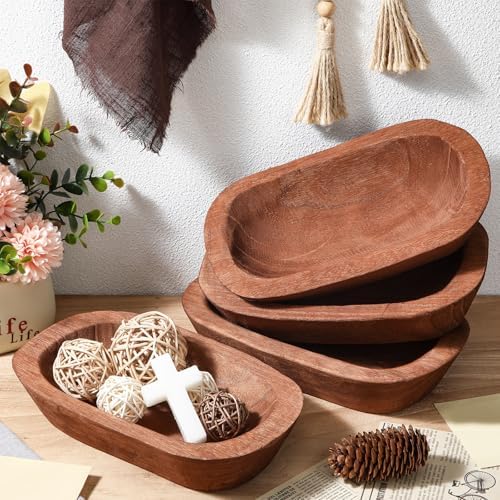FoldTier 4 Pcs Wooden Dough Bowl Bulk, Brown, 10'' X 6'' X 2'', Classic - Image 2