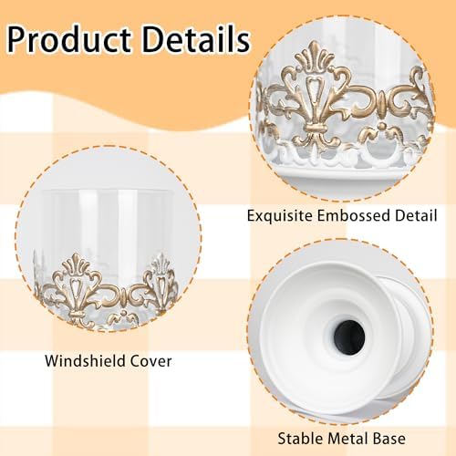 2 PCS Hurricane Candle Holder with Glass Sleeve, Gothic Metal Vintage Candle Holders, Large Table Centerpieces Candle Stand for Weddings and Events, White, S+S - Image 3