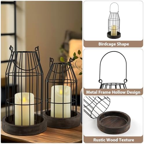 Farmhouse Lantern Decor Rustic Home Decor Lantern with Flameless Candles - Image 5