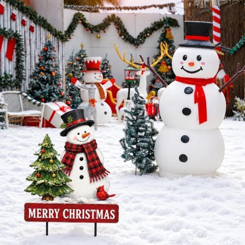 Outdoor Christmas Decorations Metal Snowman Yard Sign Stakes - Image 6