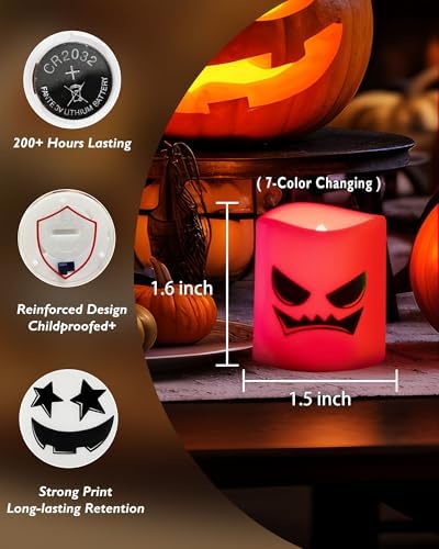 Homemory 24Pack Color Changing Halloween Flameless Candles, 200+ Hours LED Votive Candles, Battery Operated Tea Lights for Pumpkin, Party, Christmas Decor (Batteries Included) - Image 7