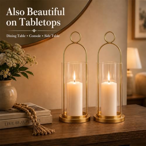 Gold Wall Candle Sconces Set of 2, Wall Candle Holder with Hurricane Glass - Image 4