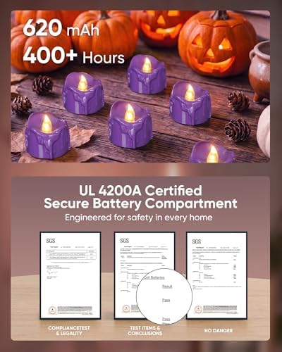 Homemory 12-Pack Purple Remote Flameless Battery Tea Light Candles, 400+Hrs - Image 4
