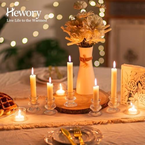 Hewory Glass Taper Candle Holders: 20PCS Clear Candlestick Holders, Ribbed - Image 2