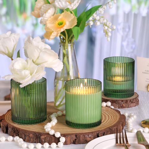 Green Candle Jars with Lids, 8-Pack 12oz Ribbed Glass Candle Containers - Image 6
