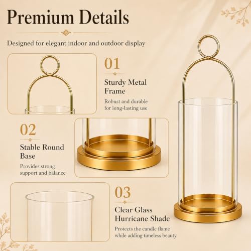 Gold Wall Candle Sconces Set of 2, Wall Candle Holder with Hurricane Glass - Image 7
