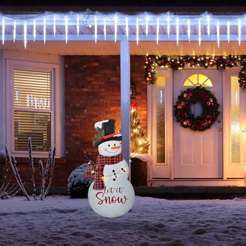 Glitzhome Lighted Metal Christmas Snowman Yard Stake with Colorful Strawberry Bulbs, 36" H Let it Snow Outdoor Decor, Iron Snowman Sign for Holiday Lawn & Garden​​ - Image 6