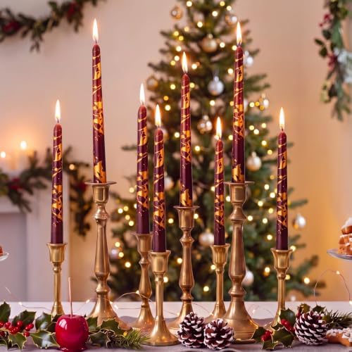 Conelist 10 Pcs Burgundy and Gold Taper Candles Candlesticks 9.8" - Image 4