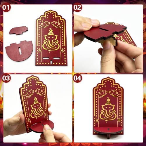 14 Pack Diwali Lotus Wooden Tea Light Diya Holder - Image 4