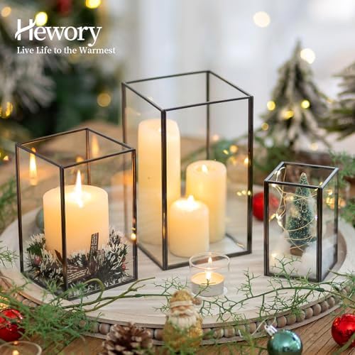 Hewory Glass Hurricane Candle Holder, 6Pcs Black Rectangle Flower Holders - Image 3