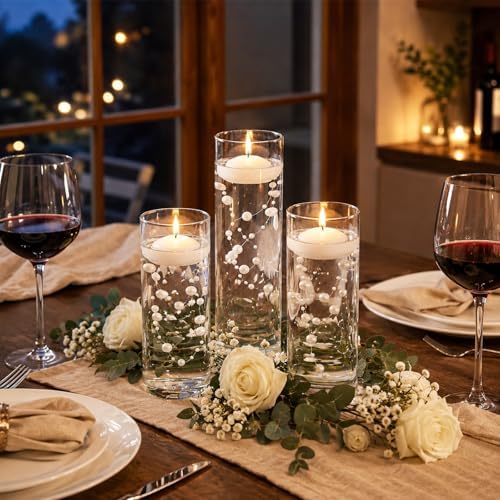 Centerpieces for Tables 24PCS, Floating Candles, Glass Vases, Pearl Strings - Image 6